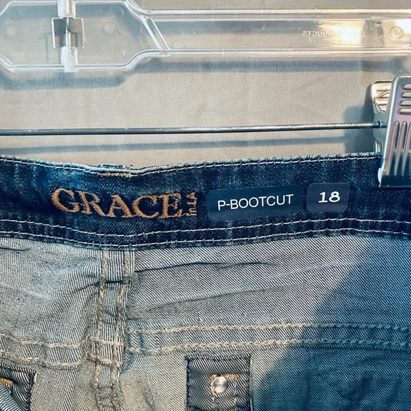 Grace in LA Dark Blue Boot Cut Jeans with Faded Wash - Picture 5 of 9